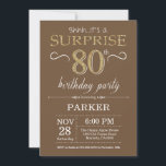 Surprise 80th Birthday Brown and Gold Glitter Invitation<br><div class="desc">Surprise 80th Birthday Invitation with Brown and Gold Glitter Background. Chalkboard. Adult Birthday. Men or Women Bday Invite. Any age. For further customisation,  please click the "Customise it" button and use our design tool to modify this template.</div>