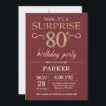 Surprise 80th Birthday Burgundy and Gold Glitter Invitation<br><div class="desc">Surprise 80th Birthday Invitation with Burgundy and Gold Glitter Background. Chalkboard. Adult Birthday. Men or Women Bday Invite. Any age. For further customisation,  please click the "Customise it" button and use our design tool to modify this template.</div>