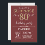 Surprise 80th Birthday Burgundy and Gold Glitter Invitation<br><div class="desc">Surprise 80th Birthday Invitation with Burgundy and Gold Glitter Background. Chalkboard. Adult Birthday. Men or Women Bday Invite. Any age. For further customisation,  please click the "Customise it" button and use our design tool to modify this template.</div>