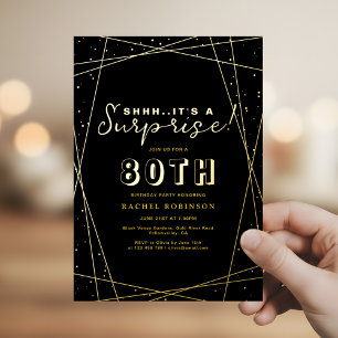 Surprise 80th Birthday Geometric Black & Gold