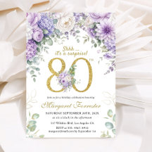 Surprise 80th Birthday Gold Glitter Purple Floral 