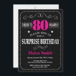 Surprise 80th Birthday Hot Pink and Black Invitation<br><div class="desc">Surprise 80th Birthday Invitation Hot Pink and Black Typography. Chalkboard. Black and White Background. Adult Birthday. Male Men or Women Birthday. Kids Boy or Girl Lady Teen Teenage Bday Invite. 13th 15th 16th 18th 20th 21st 30th 40th 50th 60th 70th 80th 90th 100th. Any Age. For further customisation, please click...</div>