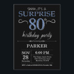 Surprise 80th Birthday Invitation Black and Blue<br><div class="desc">Surprise 80th Birthday Invitation with Black and Blue Glitter Background. Chalkboard. Adult Birthday. Men or Women Bday Invite. Any age. For further customisation,  please click the "Customise it" button and use our design tool to modify this template.</div>