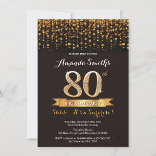 Surprise 80th Birthday Invitation Black and Gold