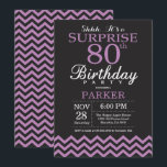 Surprise 80th Birthday Invitation Black and Purple<br><div class="desc">Surprise 80th Birthday Invitation with Black and Purple Chevron. Chalkboard. Adult Birthday. Man or Women Bday Invite. For further customisation,  please click the "Customise it" button and use our design tool to modify this template.</div>