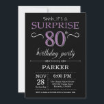 Surprise 80th Birthday Invitation Black and Purple<br><div class="desc">Surprise 80th Birthday Invitation with Black and Purple Glitter Background. Chalkboard. Adult Birthday. Men or Women Bday Invite. Any age. For further customisation,  please click the "Customise it" button and use our design tool to modify this template.</div>