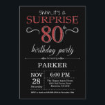 Surprise 80th Birthday Invitation Black and Red<br><div class="desc">Surprise 80th Birthday Invitation with Black and Red Glitter Background. Chalkboard. Adult Birthday. Men or Women Bday Invite. Any age. For further customisation,  please click the "Customise it" button and use our design tool to modify this template.</div>