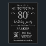 Surprise 80th Birthday Invitation Black and Silver<br><div class="desc">Surprise 80th Birthday Invitation with Black and Silver Glitter Background. Chalkboard. Adult Birthday. Men or Women Bday Invite. Any age. For further customisation,  please click the "Customise it" button and use our design tool to modify this template.</div>
