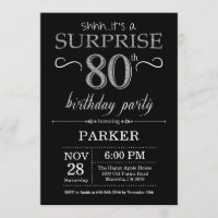 Surprise 80th Birthday Invitation Black and Silver