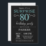 Surprise 80th Birthday Invitation Black and Teal<br><div class="desc">Surprise 80th Birthday Invitation with Black and Teal Glitter Background. Chalkboard. Adult Birthday. Men or Women Bday Invite. Any age. For further customisation,  please click the "Customise it" button and use our design tool to modify this template.</div>