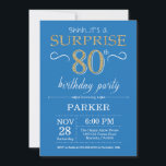 Surprise 80th Birthday Invitation Blue and Gold<br><div class="desc">Surprise 80th Birthday Invitation with Blue and Gold Glitter Background. Chalkboard. Adult Birthday. Men or Women Bday Invite. Any age. For further customisation,  please click the "Customise it" button and use our design tool to modify this template.</div>