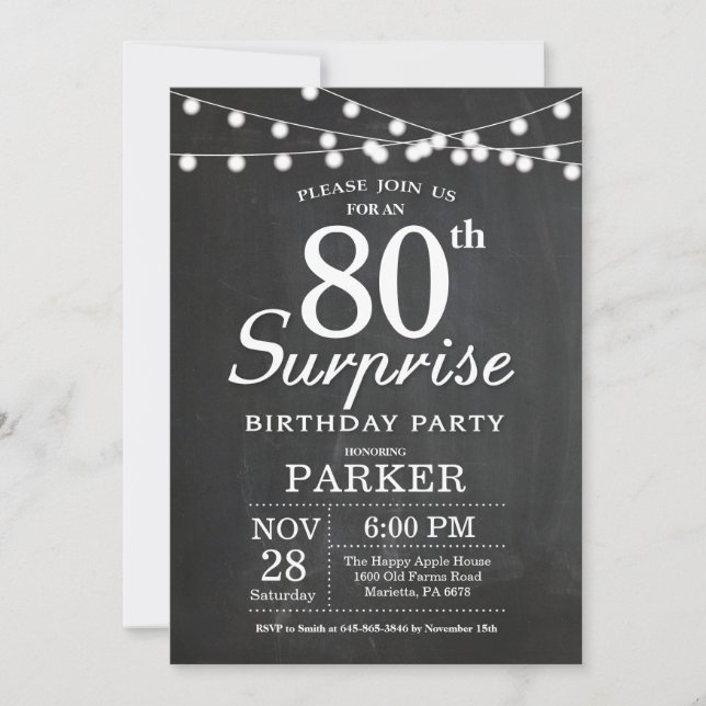 Surprise 80th Birthday Invitation Chalkboard (Front)