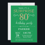 Surprise 80th Birthday Invitation Green and Gold<br><div class="desc">Surprise 80th Birthday Invitation with Green and Gold Glitter Background. Chalkboard. Adult Birthday. Men or Women Bday Invite. Any age. For further customisation,  please click the "Customise it" button and use our design tool to modify this template.</div>