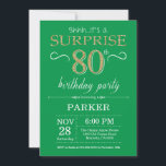 Surprise 80th Birthday Invitation Green and Gold<br><div class="desc">Surprise 80th Birthday Invitation with Green and Gold Glitter Background. Chalkboard. Adult Birthday. Men or Women Bday Invite. Any age. For further customisation,  please click the "Customise it" button and use our design tool to modify this template.</div>