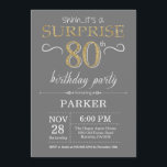 Surprise 80th Birthday Invitation Grey and Gold<br><div class="desc">Surprise 80th Birthday Invitation with Grey and Gold Glitter Background. Chalkboard. Adult Birthday. Men or Women Bday Invite. Any age. For further customisation,  please click the "Customise it" button and use our design tool to modify this template.</div>