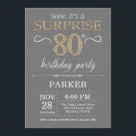 Surprise 80th Birthday Invitation Grey and Gold<br><div class="desc">Surprise 80th Birthday Invitation with Grey and Gold Glitter Background. Chalkboard. Adult Birthday. Men or Women Bday Invite. Any age. For further customisation,  please click the "Customise it" button and use our design tool to modify this template.</div>