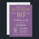 Surprise 80th Birthday Invitation Purple and Gold<br><div class="desc">Surprise 80th Birthday Invitation with Purple and Gold Glitter Background. Chalkboard. Adult Birthday. Men or Women Bday Invite. Any age. For further customisation,  please click the "Customise it" button and use our design tool to modify this template.</div>