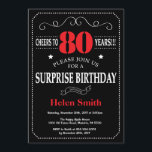 Surprise 80th Birthday Invitation Red and Black<br><div class="desc">Surprise 80th Birthday Invitation Red and Black Typography. Chalkboard. Black and White Background. Adult Birthday. Male Men or Women Birthday. Kids Boy or Girl Lady Teen Teenage Bday Invite. 13th 15th 16th 18th 20th 21st 30th 40th 50th 60th 70th 80th 90th 100th. Any Age. For further customisation, please click the...</div>