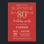 Surprise 80th Birthday Invitation Red and Gold<br><div class="desc">Surprise 80th Birthday Invitation with Red and Gold Glitter Background. Chalkboard. Adult Birthday. Men or Women Bday Invite. Any age. For further customisation,  please click the "Customise it" button and use our design tool to modify this template.</div>