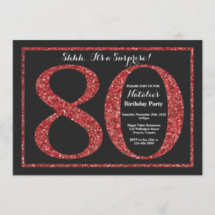 Surprise 80th Birthday Invitation Red Glitter
