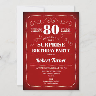 Surprise 80th Birthday Invitation - Red White