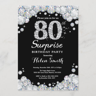 Surprise 80th Birthday Invitation Silver Diamond
