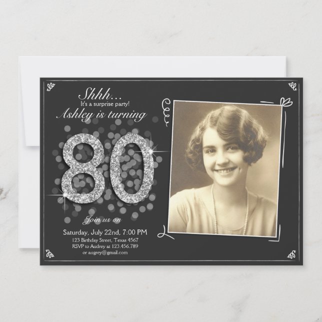 Surprise 80th birthday Invitation Silver Vintage (Front)