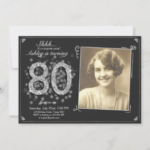 Surprise 80th birthday Invitation Silver Vintage