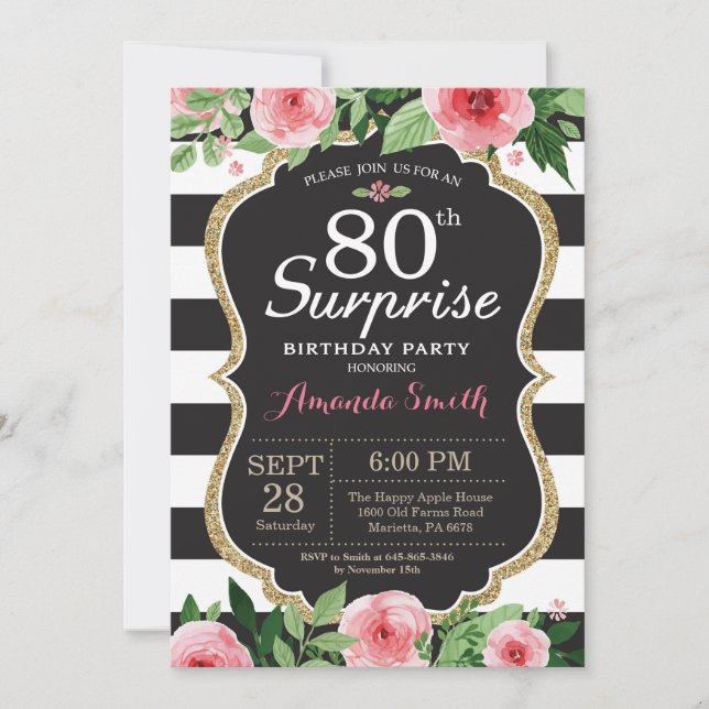 Surprise 80th Birthday Invitation Women Floral (Front)
