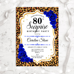 Surprise 80th Birthday - Leopard Gold Royal Blue Invitation