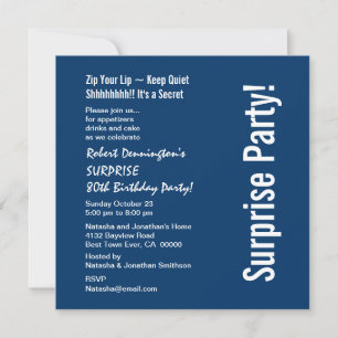 SURPRISE 80th Birthday Modern Navy Blue White W092 Invitation