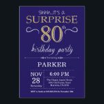 Surprise 80th Birthday Navy Blue and Gold Glitter Invitation<br><div class="desc">Surprise 80th Birthday Invitation with Navy Blue and Gold Glitter Background. Chalkboard. Adult Birthday. Men or Women Bday Invite. Any age. For further customisation,  please click the "Customise it" button and use our design tool to modify this template.</div>