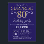 Surprise 80th Birthday Navy Blue and Gold Glitter Invitation<br><div class="desc">Surprise 80th Birthday Invitation with Navy Blue and Gold Glitter Background. Chalkboard. Adult Birthday. Men or Women Bday Invite. Any age. For further customisation,  please click the "Customise it" button and use our design tool to modify this template.</div>