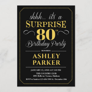 Surprise 80th Birthday Party - Black Gold Invitation