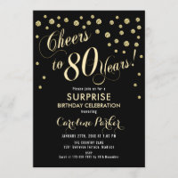 Surprise 80th Birthday Party - Gold Black
