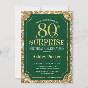 Surprise 80th Birthday Party - Gold Green Invitation