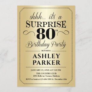 Surprise 80th Birthday Party - Gold Invitation