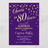 Surprise 80th Birthday Party - Gold Purple