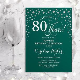 Surprise 80th Birthday Party - Green Silver Invitation