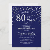 Surprise 80th Birthday Party - Navy Blue Silver Invitation (Front)
