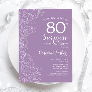 Surprise 80th Birthday Party - Purple Floral Invitation
