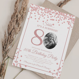 SURPRISE 80th Birthday Party Rose Gold Confetti Invitation