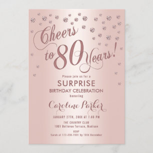 Surprise 80th Birthday Party - Rose Gold Invitation