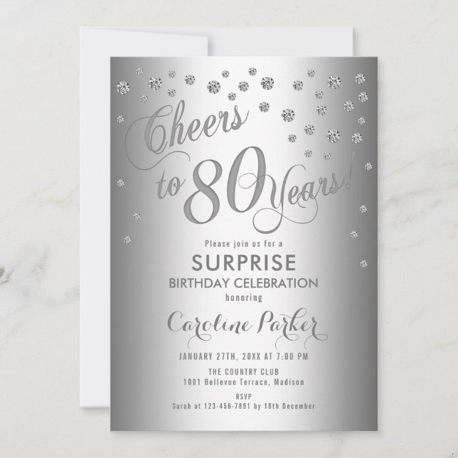 Surprise 80th Birthday Party - Silver Invitation (Front)