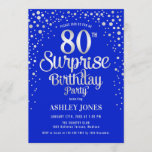 Surprise 80th Birthday Party - Silver & Royal Blue Invitation<br><div class="desc">Surprise 80th Birthday Party Invitation.
 Elegant design in royal blue and faux glitter silver. Features stylish script font and confetti. Message me if you need custom age.</div>