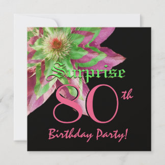 SURPRISE 80th Birthday Pink Green Flower W1445 Invitation