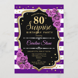Surprise 80th Birthday - Purple Gold Invitation