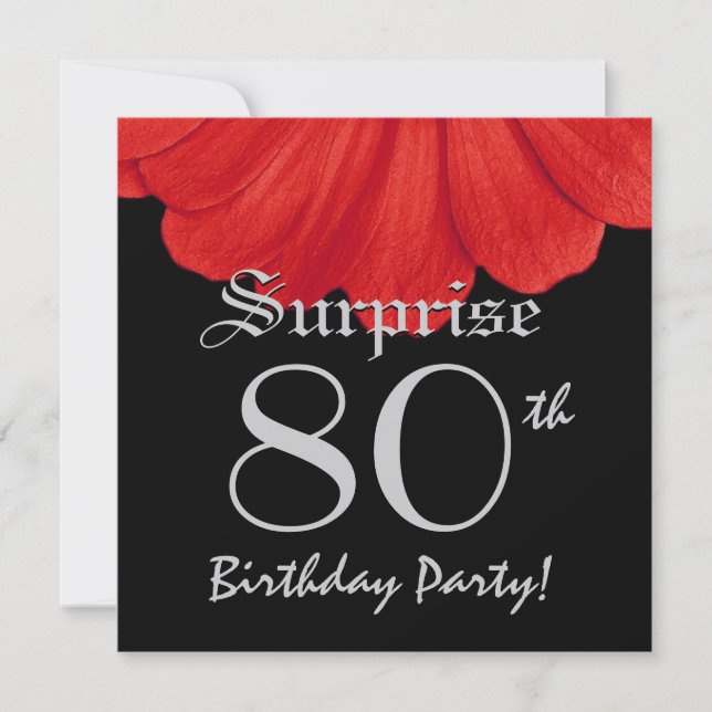 SURPRISE 80th Birthday Red Flower Z305 Invitation (Front)