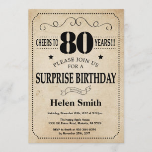 Surprise 80th Birthday Rustic Vintage Retro Invitation
