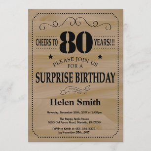 Surprise 80th Birthday Rustic Wood Invitation